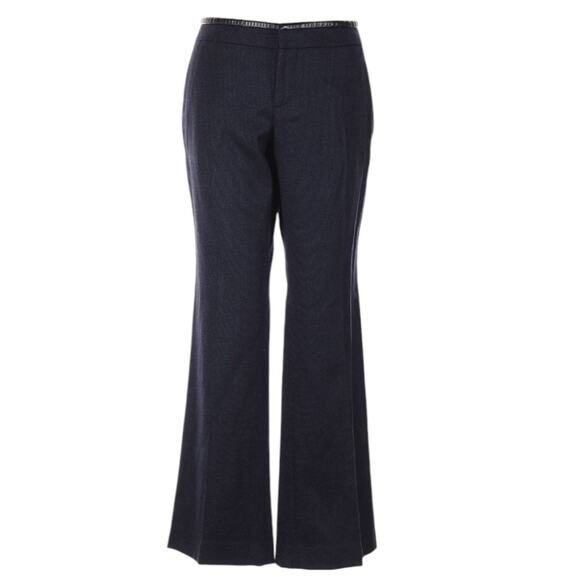 Y2K GUCCI VINTAGE Flare Wide Leg Pants 6 Trousers Blue Flannel Wool Leather Trim - Picture 1 of 8